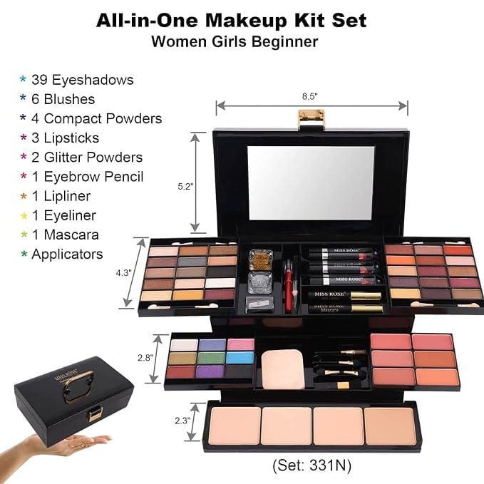 MISS ROSE Professional Makeup Kit | All-in-One Color Spell Piano Box | Eyeshadow + Blush + Lipstick + Foundation | With Mirror | For Bridal & Party